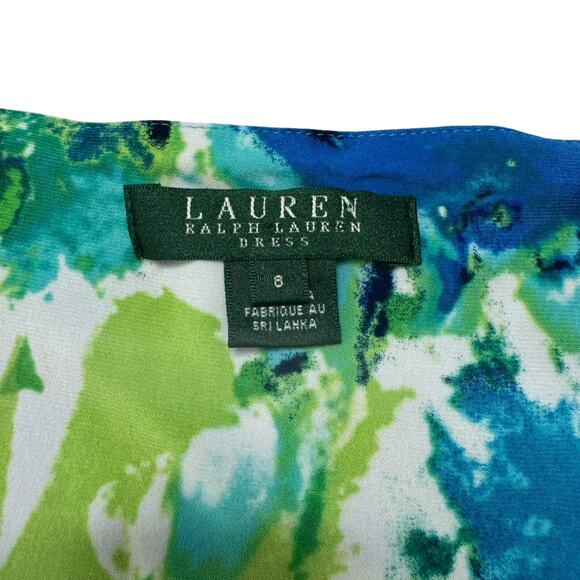 RALPH LAUREN LRL Watercolor Jersey Knit V-neck Dress Size 8 Blue Green Bodycon - Picture 6 of 10